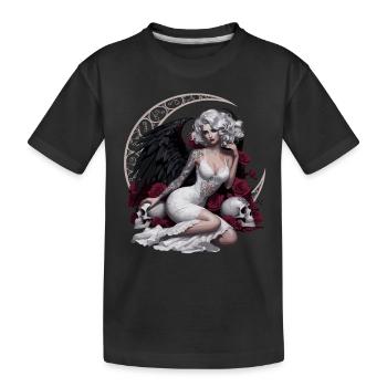 Dunkler Engel Mit Rosen Und Schädel - Kinder Premium Bio T-Shirt - Schwarz - Vorne