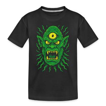 Dreiaugiger Neon-Ork Zyklop mit Monsterblick - Kinder Premium Bio T-Shirt - Schwarz - Vorne