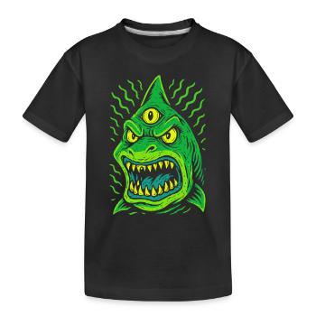 Three-eyed neon shark with fangs - Kids' Premium Organic T-Shirt - black - Front