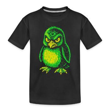 Dreiaugiger Neon-Pinguin mit Zornblick - Kinder Premium Bio T-Shirt - Schwarz - Vorne