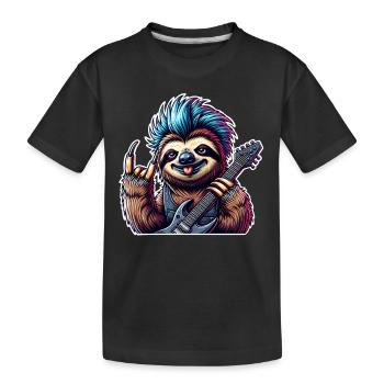 Faultier Rock and Roll Gitarrist - Kinder Premium Bio T-Shirt - Schwarz - Vorne