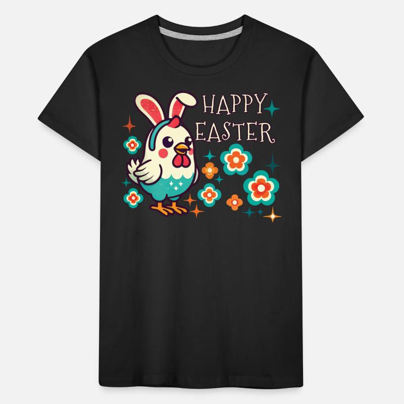 Easter Retro Happy Easter Chicken Flower Kids' Premium Organic T-Shirt