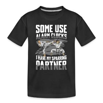 Some use alarm clocks I have mine - Kids' Premium Organic T-Shirt - black - Front