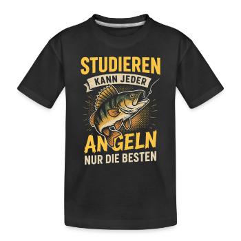 Pêcher au lieu d’étudier – Drôle de dicton - T-shirt bio Premium Enfant - noir - Devant
