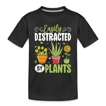 Facilement distrait par les plantes - T-shirt bio Premium Enfant - noir - Devant