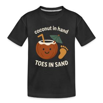 Kokosnuss in der Hand – Zehen im Sand - Kinder Premium Bio T-Shirt - Schwarz - Vorne