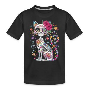 Chat Crâne de Sucre – Día de los Muertos - T-shirt bio Premium Enfant - noir - Devant