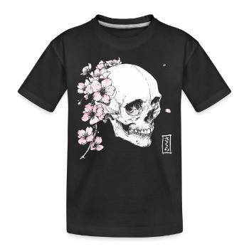 Kirschblüten Schädel im Japan-Stil - Kinder Premium Bio T-Shirt - Schwarz - Vorne