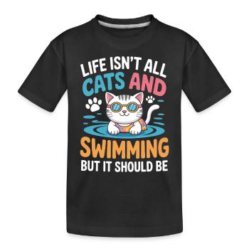 Schwimmen Spruch Katze Lustiges Schwimmen Geschenk - Kinder Premium Bio T-Shirt - Schwarz - Vorne