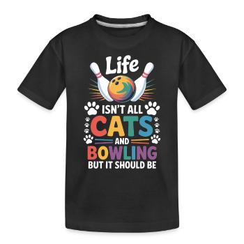 Bowling Spruch Katzen Lustiges Bowling Geschenk - Kinder Premium Bio T-Shirt - Schwarz - Vorne