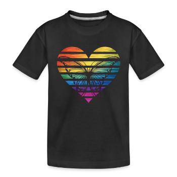 Butterfly in rainbow heart - Kids' Premium Organic T-Shirt - black - Front