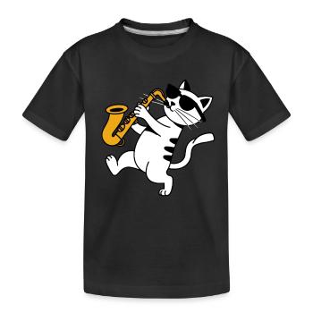 Katze Blaskapelle Saxophon Sonnebrille - Kinder Premium Bio T-Shirt - Schwarz - Vorne
