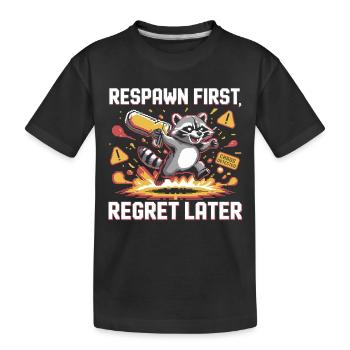 Pixel-Waschbär im Einsatz - Kinder Premium Bio T-Shirt - Schwarz - Vorne