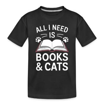 Bücher und Katzen Motiv Leseratte - Kinder Premium Bio T-Shirt - Schwarz - Vorne