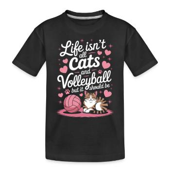 Volleyball Cat Funny Volleyball Gift - Kids' Premium Organic T-Shirt - black - Front