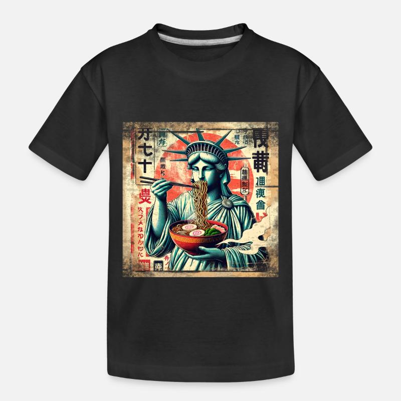 Ramen freiheitsstatue Grunge Poster Style - Kinder Premium Bio T-Shirt - Schwarz