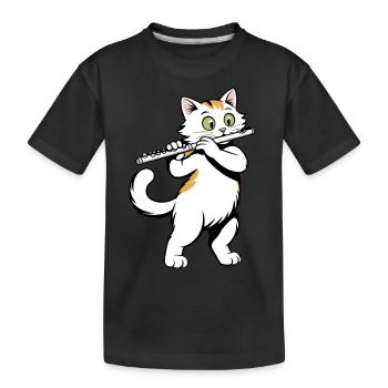 Katze spielt Flöte - Kinder Premium Bio T-Shirt - Schwarz - Vorne