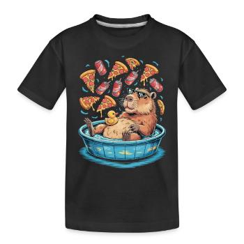 Capybara-Chillzone - Pizza, Limo, Entspannung - Kinder Premium Bio T-Shirt - Schwarz - Vorne