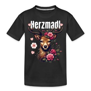 Herzmadl Shirt Damen Trachtenshirt Dirndl T-Shirt - Kinder Premium Bio T-Shirt - Schwarz - Vorne