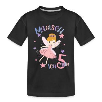 Geburtstagsshirt 5 Jahre Mädchen 5. Geburtstag Fee - Kinder Premium Bio T-Shirt - Schwarz - Vorne