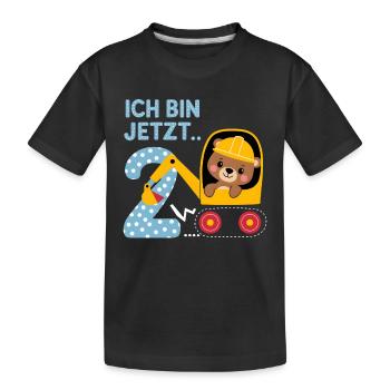 Ich bin jetzt 2 Bagger Bär 2. Geburtstag - Kinder Premium Bio T-Shirt - Schwarz - Vorne