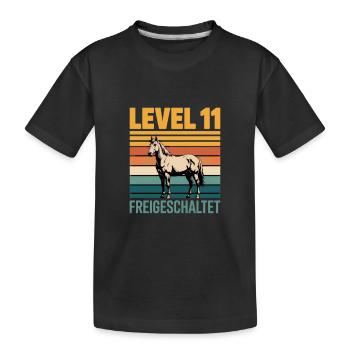 Level 11 Freigeschaltet Pferdeliebhaber Geburtstag - Kinder Premium Bio T-Shirt - Schwarz - Vorne