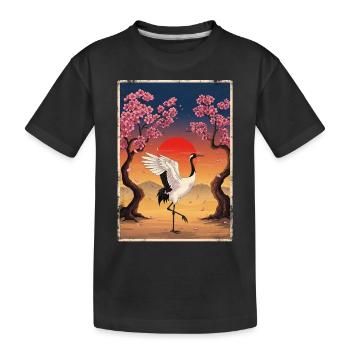 Grue japonaise Fleur de cerisier - T-shirt bio Premium Enfant - noir - Devant