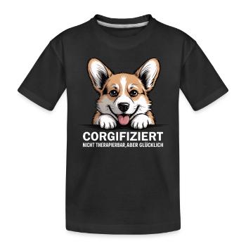 Corgifiziert – Kurzbeiniger Wahnsinn mit Herz - Kinder Premium Bio T-Shirt - Schwarz - Vorne
