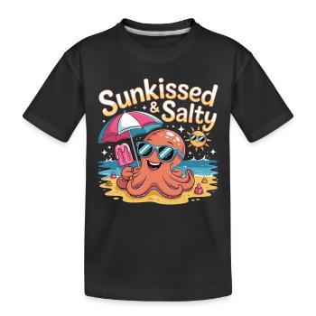 Plage, soleil et tentacules - Ensoleillé et salé - T-shirt bio Premium Enfant - noir - Devant