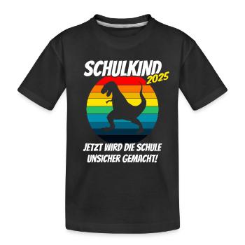 Schulkind Einschulung 2025 Schülersaurus T-Rex - Kinder Premium Bio T-Shirt - Schwarz - Vorne