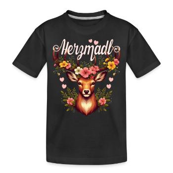 Dirndl Shirt Herzmadl Damen Trachtenshirt Tracht - Kinder Premium Bio T-Shirt - Schwarz - Vorne