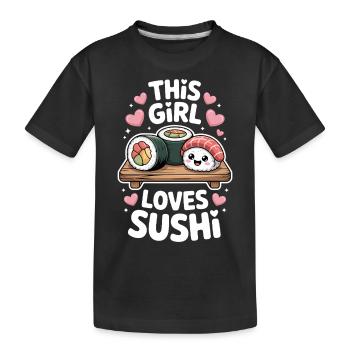 Sushi Japan Girl Lustiges Kawaii Sushi Geschenk - Kinder Premium Bio T-Shirt - Schwarz - Vorne