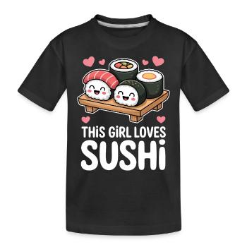 Sushi Japan Girl Lustiges Kawaii Sushi Geschenk - Kinder Premium Bio T-Shirt - Schwarz - Vorne