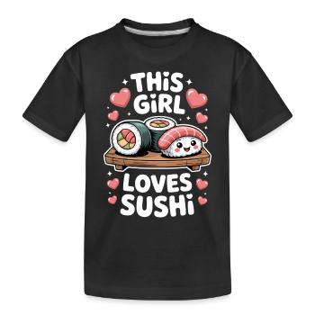 Sushi Japan Girl Lustiges Kawaii Sushi Geschenk - Kinder Premium Bio T-Shirt - Schwarz - Vorne