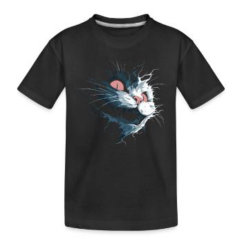 Zerrissene Grinsekatze – düsterer Albtraumblick - Kinder Premium Bio T-Shirt - Schwarz - Vorne