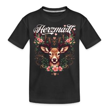 Trachtenshirt Damen Trachten T-Shirt Herzmadl - Kinder Premium Bio T-Shirt - Schwarz - Vorne