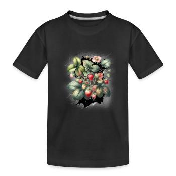 Erdbeeren Erdbeere Obst Sommer Frauen Teenie Kind - Kinder Premium Bio T-Shirt - Schwarz - Vorne