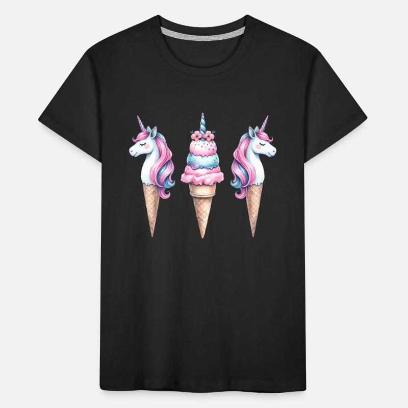Retro Einhörner Eis Eiskreme Eiscrem Kinder Kind Kinder Premium Bio T-Shirt