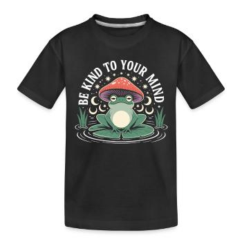 Meditating frog on water lily - Kids' Premium Organic T-Shirt - black - Front