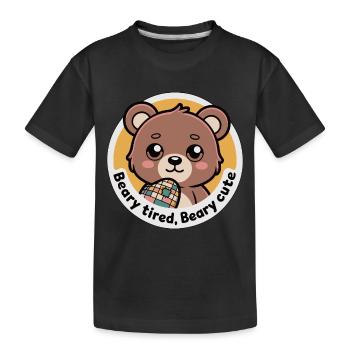 BEARY TIRED BEARY CUTE - Kids' Premium Organic T-Shirt - black - Front