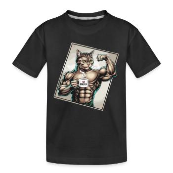 Chat puissant avec du café - T-shirt bio Premium Enfant - noir - Devant