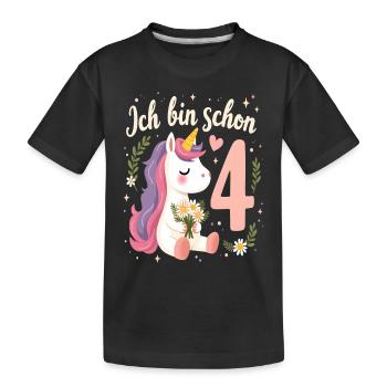 Süßes Einhorn 4. Geburtstag für Mädchen - Kinder Premium Bio T-Shirt - Schwarz - Vorne