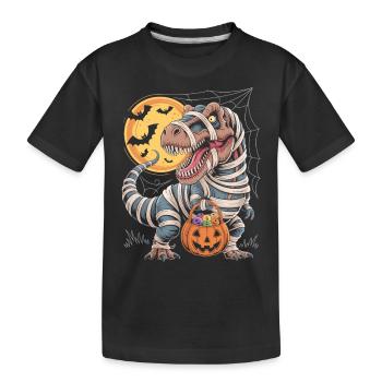 Halloween T-Rex - Spooky T-Rex with Pumpkin - Kids' Premium Organic T-Shirt - black - Front