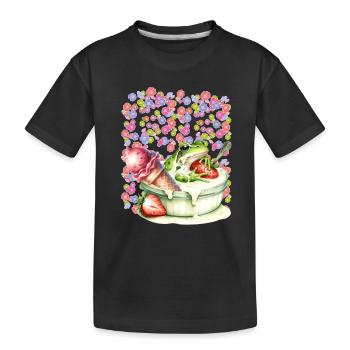 Frosch Frösche Dessert Eis Eiscrem Eiskrem Erdbeer - Kinder Premium Bio T-Shirt - Schwarz - Vorne