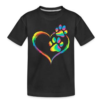 Regenbogen Herz Pfotenabdruck Tierliebe - Kinder Premium Bio T-Shirt - Schwarz - Vorne