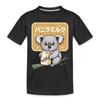 Kawaii Koala buvant du lait de vanille Animal mignon - T-shirt bio Premium Enfant - noir - Devant