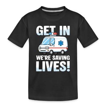 Steig Ein Wir Retten Leben Krankenwagen Motiv - Kinder Premium Bio T-Shirt - Schwarz - Vorne