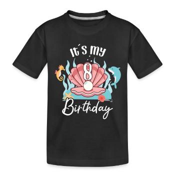 8th Birthday Girl Mermaid Shell It`s My 8 Years - Kinder Premium Bio T-Shirt - Schwarz - Vorne