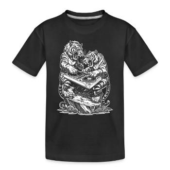 Streetwear Shirt: Tiger DJ Power für Musikfans - Kinder Premium Bio T-Shirt - Schwarz - Vorne