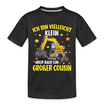 Soon a Big Cousin Excavator - Kids' Premium Organic T-Shirt - black - Front